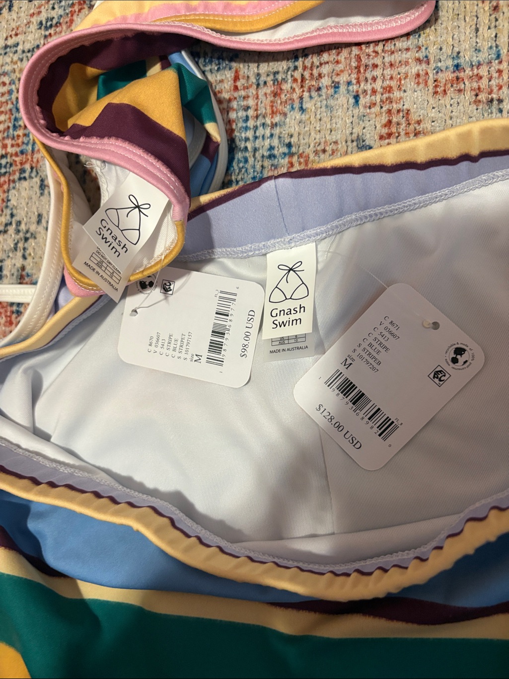 Gnash Swim X Free People Printed Bikini Set In Blue Stripe Sz M/Us 6 Nwt — image 4 of 4